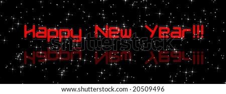Modern Happy New Year banner on black background with reflection and sparkling stars