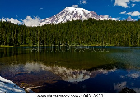 Mount Rainier and Reflection in Reflection Lakes,  August 2011.