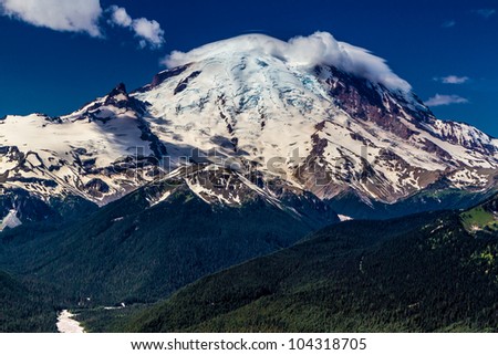 Detailed Closeup View of Mount Rainier from Crystal Mountain in August 2011.