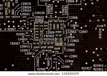 The Art of Modern Computer Technology.  A Closeup of Modern Computer Motherboard Circuitry.  Circa 2012.
