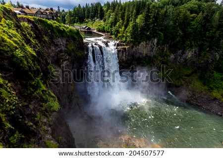The Beautiful Snoqualmie Waterfall in the Great Pacific Northwest, USA.  Upper Landing View.