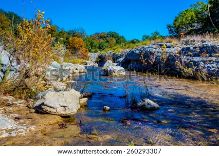 Fall Foliage on a Mysterious Crystal Clear Creek in the Hill Country of Tex