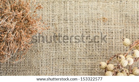 Dry flowers frame on Sackcloth background texture