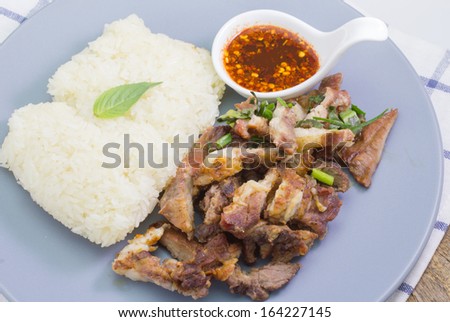 Grilled beef with spicy sauce and Steamed glutinous rice, Thai Food