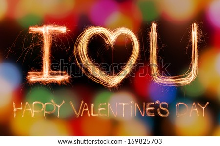 Valentines Day -  i love you sparkler firework light alphabet with bokeh light
