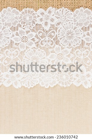 Fabric textile with Burlap and white Lace use for background
