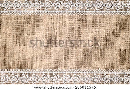 Burlap texture with white Lace background