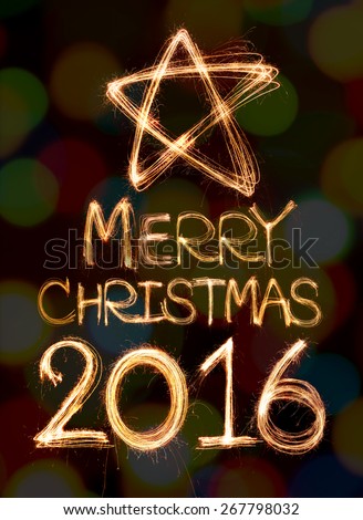 Merry Christmas 2016 written with Sparkling figures. on bokeh background