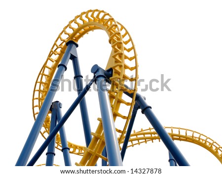 Detail view of the track of a roller coaster -- Isolated on white