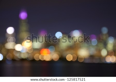 Chicago Skyline At Night- Blurred Photo Bokeh