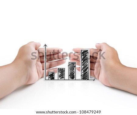 Beautiful woman open hands and paper graph