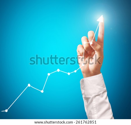 Investment concept businessman with financial symbols coming from hand Investment concept businessman with financial symbols coming from hand