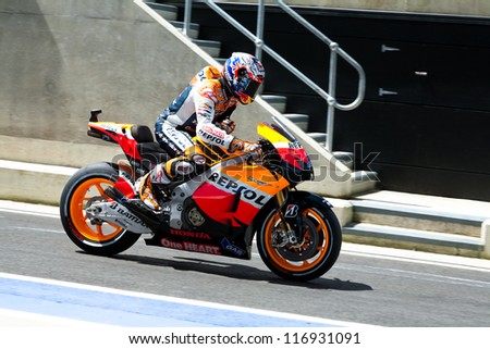 SILVERSTONE, ENGLAND - JUNE 15: Casey Stoner Repsol Honda team, in pit lane of MotoGP, June 15, 2012 in Silverstone, England