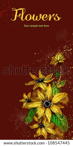 Vector card with stylized flowers. Sunflower