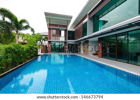 Swimming pool  and modern building