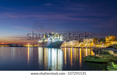KALAMATA - GREECE NOVEMBER 8 2015: Costa Neoromantica Cruise ship anchored at Kalamata port - HDR night photography. Messinia, Greece
