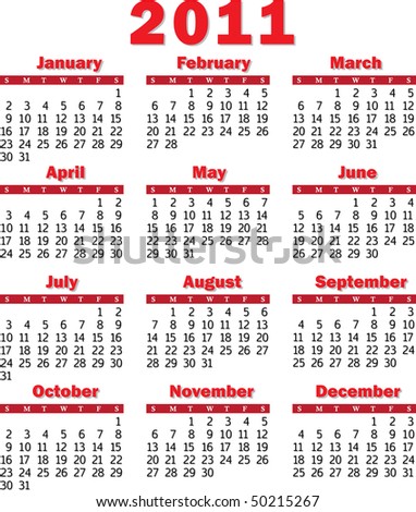 2011 calendar red. stock vector : calendar 2011 red