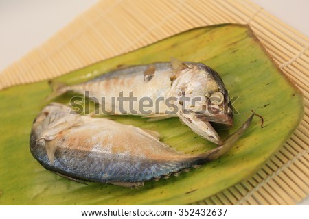 Thai mackerel fish on banana leaf