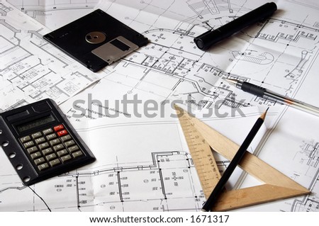 Construction blueprints and drawing tools