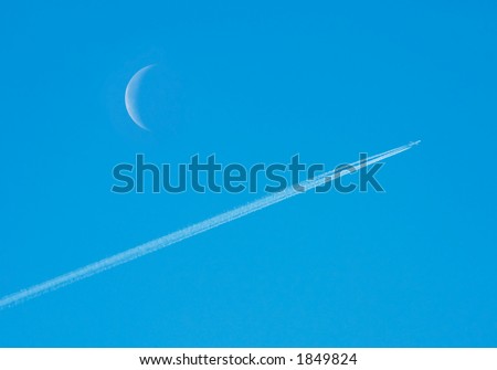 Jet airplane and moon.