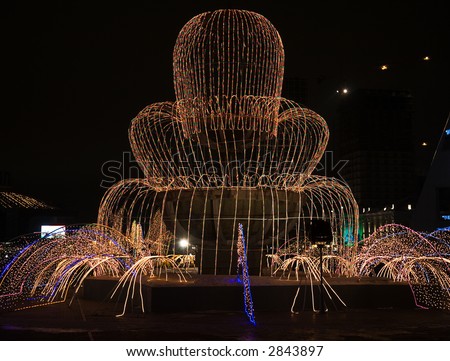 Night scene of Astana, capital of Kazakhstan Republic. Light fountain