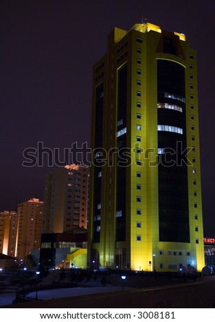 Night urban scene. Astana, capital of Kazakhstan, march 2007