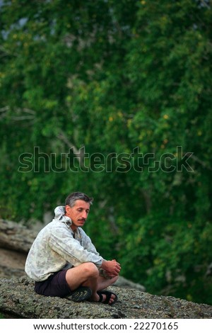 Meditation man at the Altay mountains (hills)