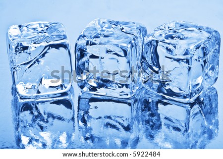 Close up view of some ice pieces in water
