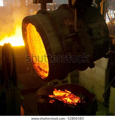 Molten liquid iron is poured. Iron casting.
