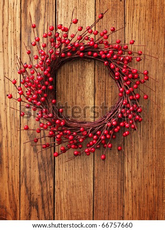 Christmas wreath on the wood door