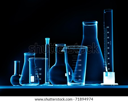 Flask with chemicals and test tubes
