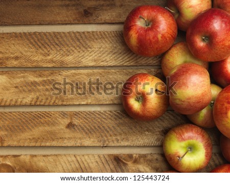 Red Apples In Wooden Box. Copyspace