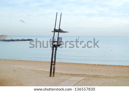 Monitoring cabin on the beach of Barceloneta. Barcelona