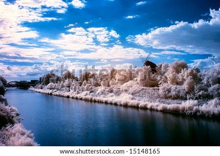 Infra-red landscape with a windmill