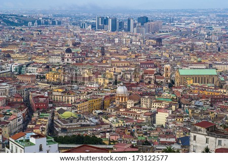 NAPLES, ITALY - JULY 28, 2008: Panorama of Naples. Naples is the capital of the Italian region Campania and the third-largest municipality in Italy, after Rome and Milan.