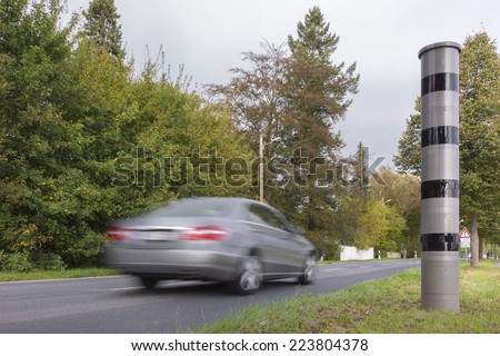 Fixed modern radar speed camera on federal highway in Germany