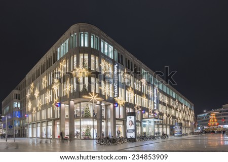 HANNOVER, GERMANY - NOVEMBER  28, 2014: Christmas illumination on streets in the center of Hannover