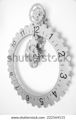 Grey clock with gears on white background