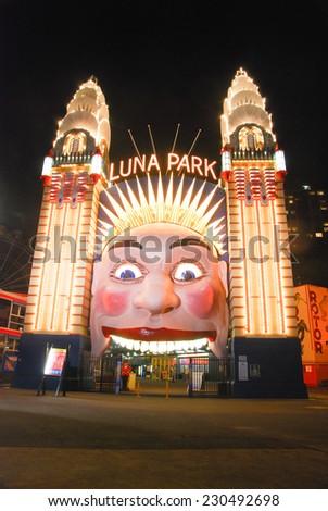 SYDNEY, AUSTRALIA - SEPTEMBER 10: Main entrance in Luna Park. It is an amusement park located at Milsons Point on SEPTEMBER 10, 2008 in Sydney, Australia.