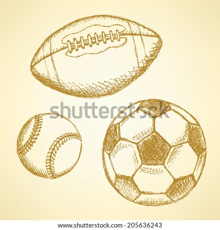 Sketch baseball, american football and soccer balls