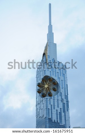 BATUMI, ADJARA, GEORGIA - SEPTEMBER 20: Batumi Technological University Tower on September 20, 2013 in Batumi. It is the first ever skyscraper in the world with an integrated Ferris wheel.