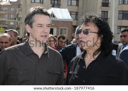 SPITAK, ARMENIA - OCTOBER 1: Do Something Chairman Jon Dee and Tony Iommi of Black Sabbath visit Spitak, Armenia on October 1, 2009 within the framework of “Armenia Grateful 2 Rock” project.