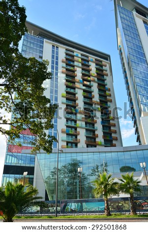 BATUMI, ADJARA, GEORGIA - SEPTEMBER 23: Batumi Hilton Hotel & Residences, under construction on September 23, 2014 in Batumi. This mixed-use development is located adjacent to the Black Sea.