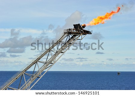 Flare boom at an offshore oil platform in the Gulf of Thailand