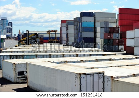 Stack of containers at the port of Auckland, New Zealand