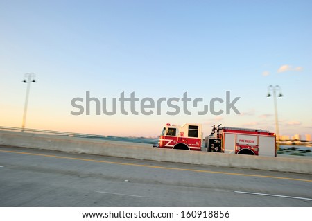 Fire rescue truck on the move, West Palm Beach, FL, USA