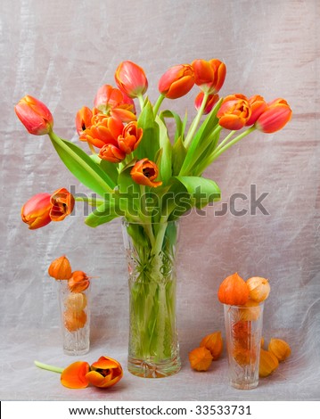 Still-life from spring colours of orange colour