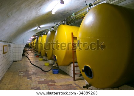 Tanks in which wine grows ripe