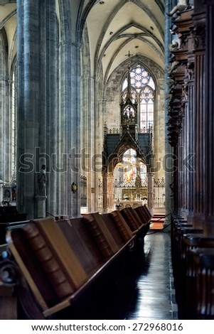 BADEN, AUSTRIA - APRIL 14, 2015: Heiligenkreuz Abbey in Baden, inside cathedral