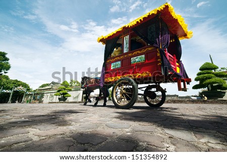 HUE, VIETNAM AUGUST 16: horse-drawn vehicles used in the palace was restored to passenger travel in Hue, Vietnam on August 16, 2013. Hue is the attractive tourist destinations in Vietnam